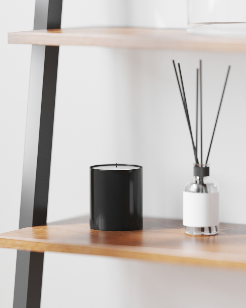 Black Scented Candle with Aroma Reed Diffuser 